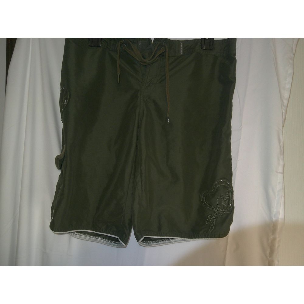 Vintage Board Glove Olive Green Quick-Dry Board‎ Shorts with Embroidered Design